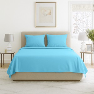 Hastings Home Full Size Brushed Microfiber 4 Piece Bed Sheet and Linen Set with Stain Resistant Fitted and Flat Sheets - Light Blue - 1 of 4