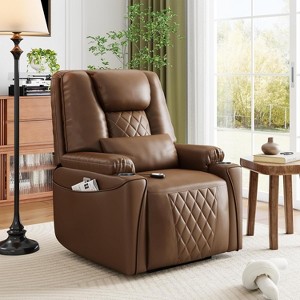 Garvee Power Lift Recliner Chair, PU Leather Sofa with Charging Ports, Cup Holders, Electric Stand Assist, Remote Control, Brown - 1 of 4