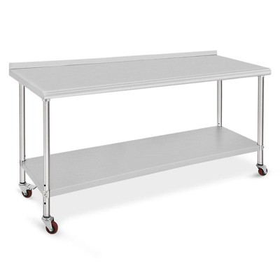 Stainless Steel Kitchen Cart, 72 x 30 x 35 inches Prep Table with Wheels and Backsplash
