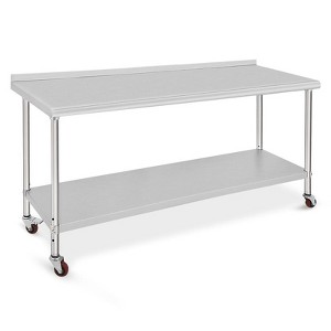 Stainless Steel Kitchen Cart, 72 x 30 x 35 inches Prep Table with Wheels and Backsplash - 1 of 4