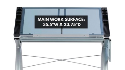 Futura 58'' White Glass Drafting Craft Table with Adjustable Top and Folding Shelf