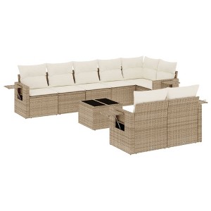 vidaXL 9 Piece Patio Sofa Set with Cushions - Beige and Cream Without Table - 1 of 4