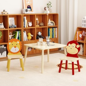 VASIP 5-Piece Kids Table and Chair Set, Wooden Children's Furniture with Cartoon Animal Design for Ages 3-8,White - 1 of 4