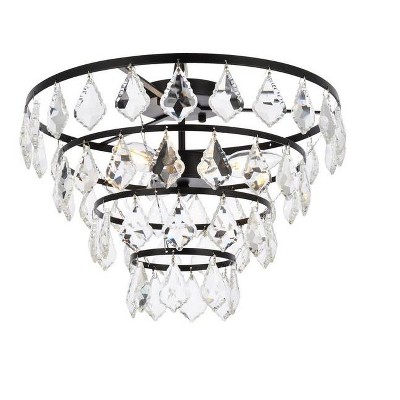 Ella 16" Black Iron and Crystal Flush Mount Light