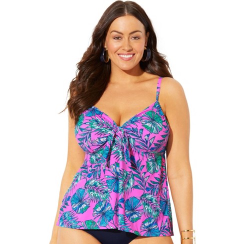 Swimsuits For All Women's Plus Size Bra Sized Tie Front Longline