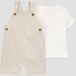 Carter's Just One You®️ Baby Boys' Gingham Shortalls - Brown - 1 of 4