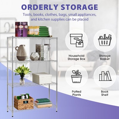 Chrome Adjustable 4-Tier Metal Wire Shelving Unit