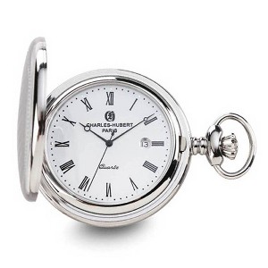 Black Bow Jewelry Charles Hubert Stainless Striped Case w/Engraving Area Pocket Watch - 1 of 4