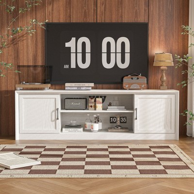Famapy Minimalism White Wood - Grain TV Stand with Storage Cabinets - Media Console for Living Room Organization