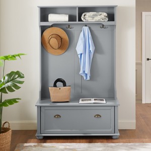 Coastal Hall Tree with Bench, Open Shelves & Shoe Storage, 40'' Entryway Organizer for Foyer Mudroom-3irtyhousy - 1 of 4