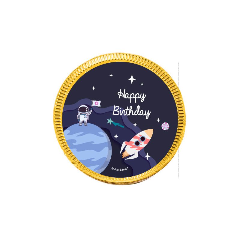 84 Pcs Space Galaxy Kid's Birthday Candy Party Favors Chocolate Coins with Gold Foil, 2 of 3