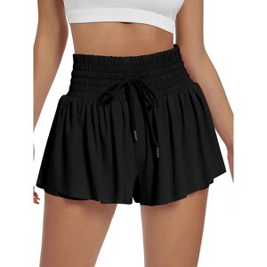Womens Flowy Shorts Quick-Dry Running Yoga Shorts Drawstring Fitness Workout Athletic Shorts - 1 of 4
