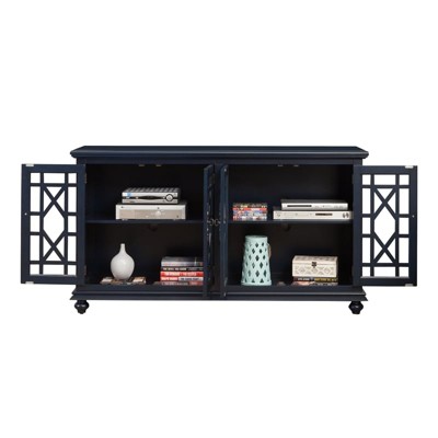 Catalina Blue 63" Pine Wood TV Stand with Cabinet