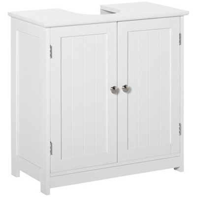 kleankin Modern Under Sink Cabinet with 2 Doors, Pedestal Under Sink Bathroom Cupboard with Adjustable Shelves, Gray and White