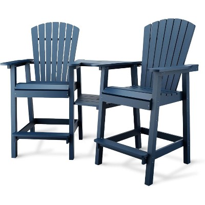 Outdoor Tall Adirondack Chairs Set of 2 HDPE, Paio Adirondack Barstools with Connecting Tray, Recycled Poly Patio High Adirondack Chairs