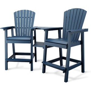 Outdoor Tall Adirondack Chairs Set of 2 HDPE, Paio Adirondack Barstools with Connecting Tray, Recycled Poly Patio High Adirondack Chairs - 1 of 4
