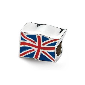 Black Bow Jewelry Sterling Silver Enameled United Kingdom Flag Bead Charm - 1 of 2