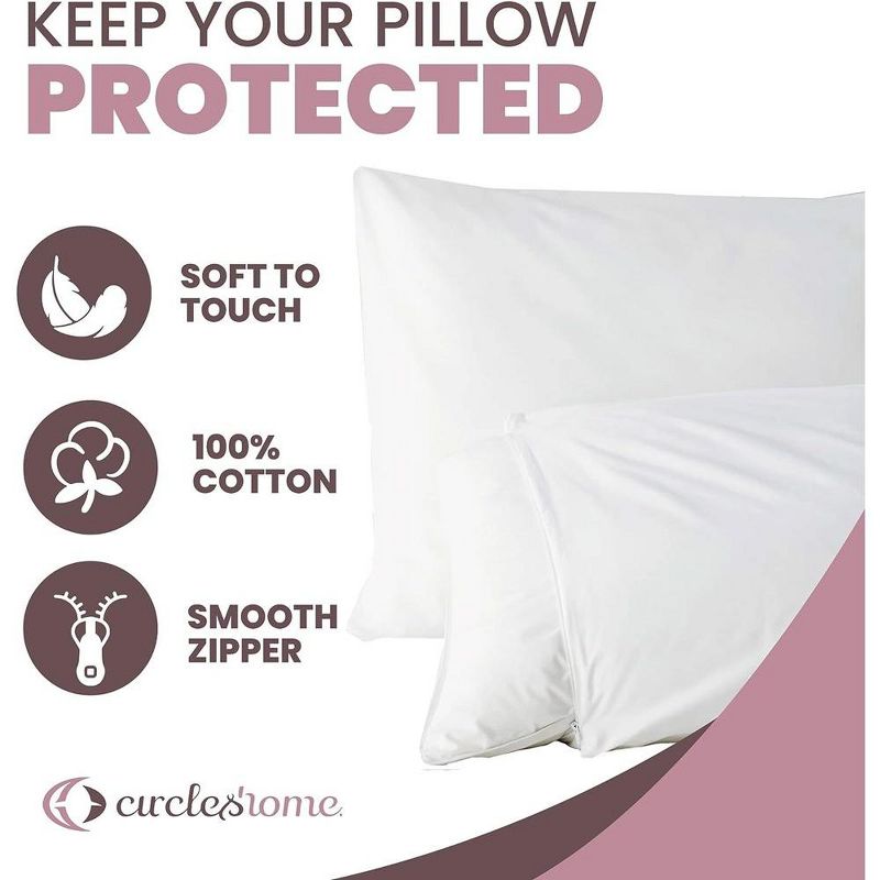 Circles Home 100% Cotton Breathable Pillow Protector with Zipper – (2 Pack), 3 of 9