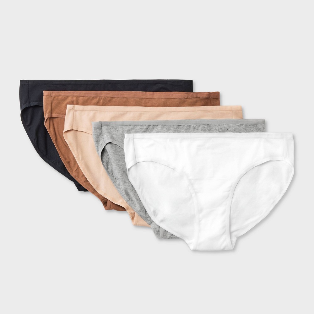 Women's 5pk Cotton Blend Bikini Underwear - Dealworthy™ Assorted Neutral S