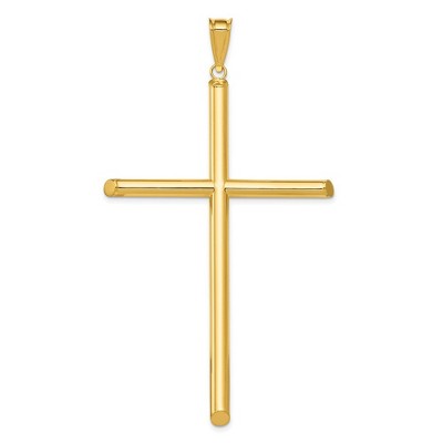 Black Bow Jewelry 14k Yellow Gold X-Large 4mm Hollow Tube Cross Pendant