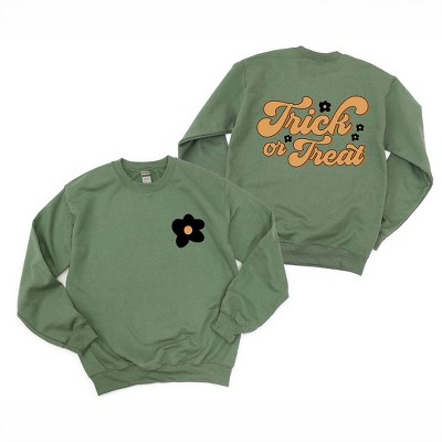 Simply Sage Market Women's Graphic Sweatshirt Trick Or Treat Flowers Front and Back