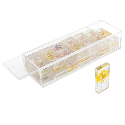 Acrylic Dominos Set - 28-Piece Domino Game with Display Box - Strategy Game, Tabletop Decoration and Modern Home Decor- Flower