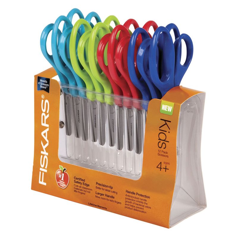 Fiskars® Pointed-tip Kids Scissors Classpack, 5", Assorted Colors, Pack of 12, 1 of 2