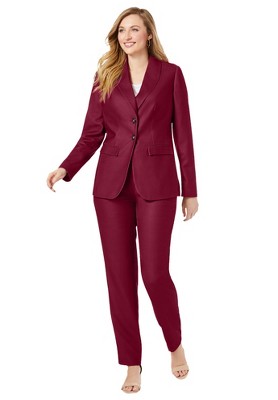 Jessica London Women's Plus Size Two Piece Single Breasted Pant Suit Set -  26 W, Rich Burgundy Red : Target