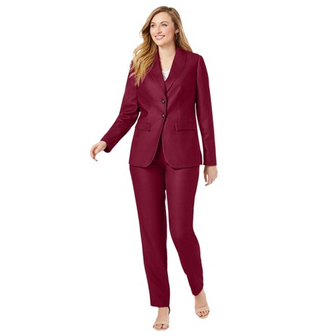 Jessica London Women's Plus Size Single-breasted Pantsuit, 14 W - Rich  Burgundy : Target