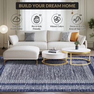 Modern Geometric Bordered Area Rug Non Slip Non Shedding Rug Soft Low Pile Floor Carpet Washable Thin Rug, Contemporary Distressed Rug - 1 of 4