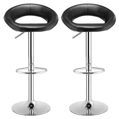 Tangkula Set of 2 PU Leather Bar Stools Adjustable Kitchen Counter Chairs Black