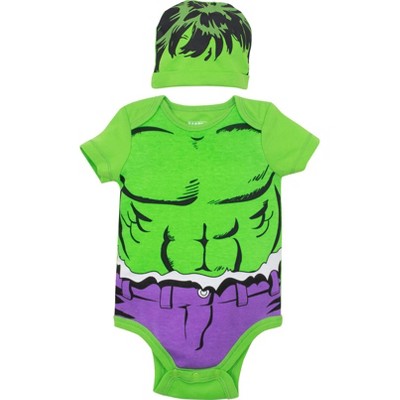 Marvel Avengers Captain America Spider-Man Thor Hulk Cosplay Short Sleeve Baby Bodysuit and Hat Newborn to Infant