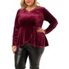 Agnes Orinda Women's Plus Size V Neck Tulip Hem Long Sleeve Peplum Velvet Blouses - 2 of 4