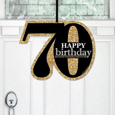 Big Dot of Happiness Adult 70th Birthday - Gold - Hanging Porch Birthday Party Outdoor Decorations - Front Door Decor - 1 Piece Sign