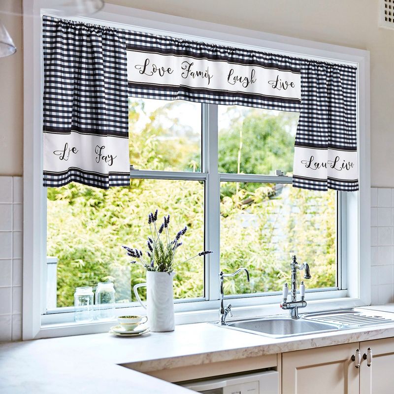 Farmlyn Creek 3 Piece Kitchen Curtains and Valances Set, 36 Inches Long for Window, Love Family Laugh Live, Black and White, 4 of 9