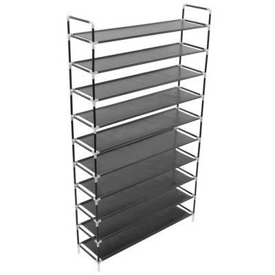 vidaXL Shoe Rack Black Metal and non-woven fabric Tall Lightweight