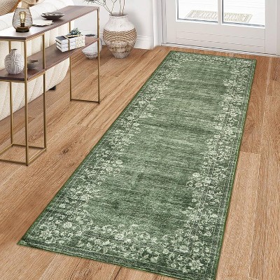 Large Modern Floral Bordered Area Rug, Washable and Stain Resistant, Low Pile Soft Touch Carpet, Folding Floor Cover for Bedroom and Apartment.