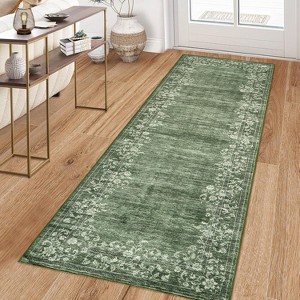 Large Modern Floral Bordered Area Rug, Washable and Stain Resistant, Low Pile Soft Touch Carpet, Folding Floor Cover for Bedroom and Apartment. - 1 of 4