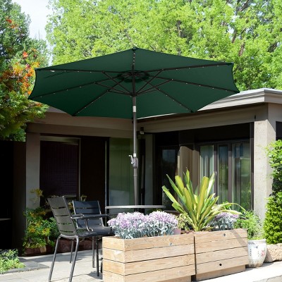 Green 9-Foot Patio Umbrella with Solar LED Lights
