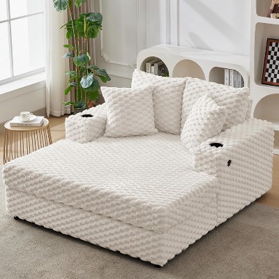 Upholstered Cozy Reading Chair with Throw Pillows and Armrests, Comfy Large Modern Sleeper Chair Couch Sofa Bed for Living Room, Bedroom