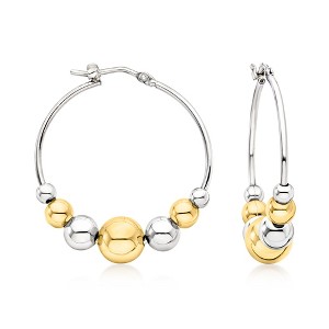 Ross-Simons Italian Sterling Silver and 18kt Gold Over Sterling Graduated Bead Hoop Earrings - 1 of 4