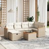 vidaXL 7 Piece Patio Sofa Set with Cushions Beige Poly Rattan - Beige and Cream Without Storage 6 Items - 2 of 4