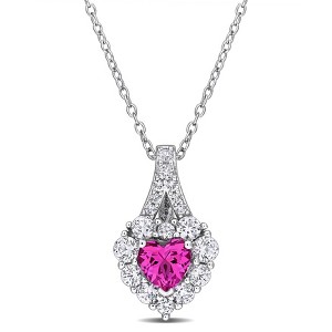 EVERLY JEWELRY | Sterling Silver 2 7/8 CT TGW Created Pink Sapphire & Created White Sapphire Halo Heart Pendant With Chain - 18 inch - 1 of 4