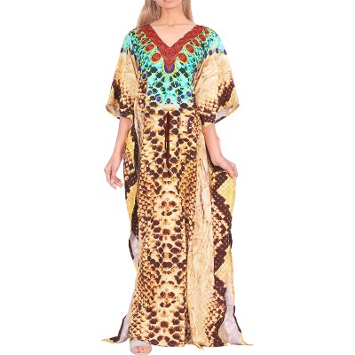 HAPPY BAY Women's House Daily Routine Evening Wear Maxi Slit Dresses Caftan Dashiki Casual Long Cover up Caftans for Women Plus One Size Brown,Animal