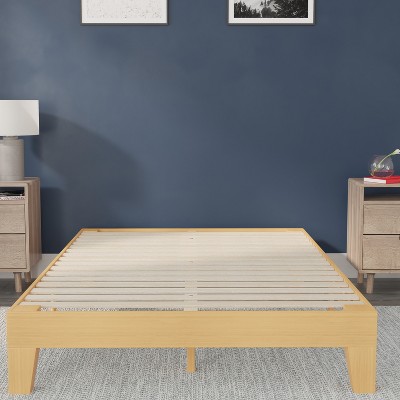 Natural Pine Queen Platform Bed Frame with Wooden Slats