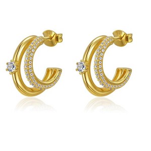 Molenia Small Double Hoop Split Huggie Earrings Women: 14k Gold 925 Sterling Silver Dainty Zirconia Pave Illusion Earrings Trendy Jewelry Gifts - 1 of 4