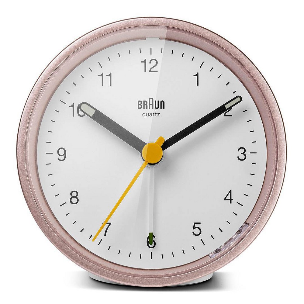 Braun Classic Analogue Quiet Movement Crescendo Beep Alarm Clock with Snooze and Light BC12PW Rose