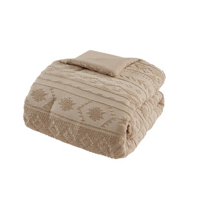 Tan Full Down Alternative Microfiber Comforter Set with Gathered Embellishment