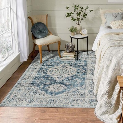 Lahome Persian Medallion Short Pile Velvet Rectangular Indoor Area Rug