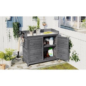 Garden Planting Tables 39 Inch Outdoor Wooden Potting Bench with Storage Cabinet, Horticultural Work Station for Indoor & Outdoor Garden Use - 1 of 4